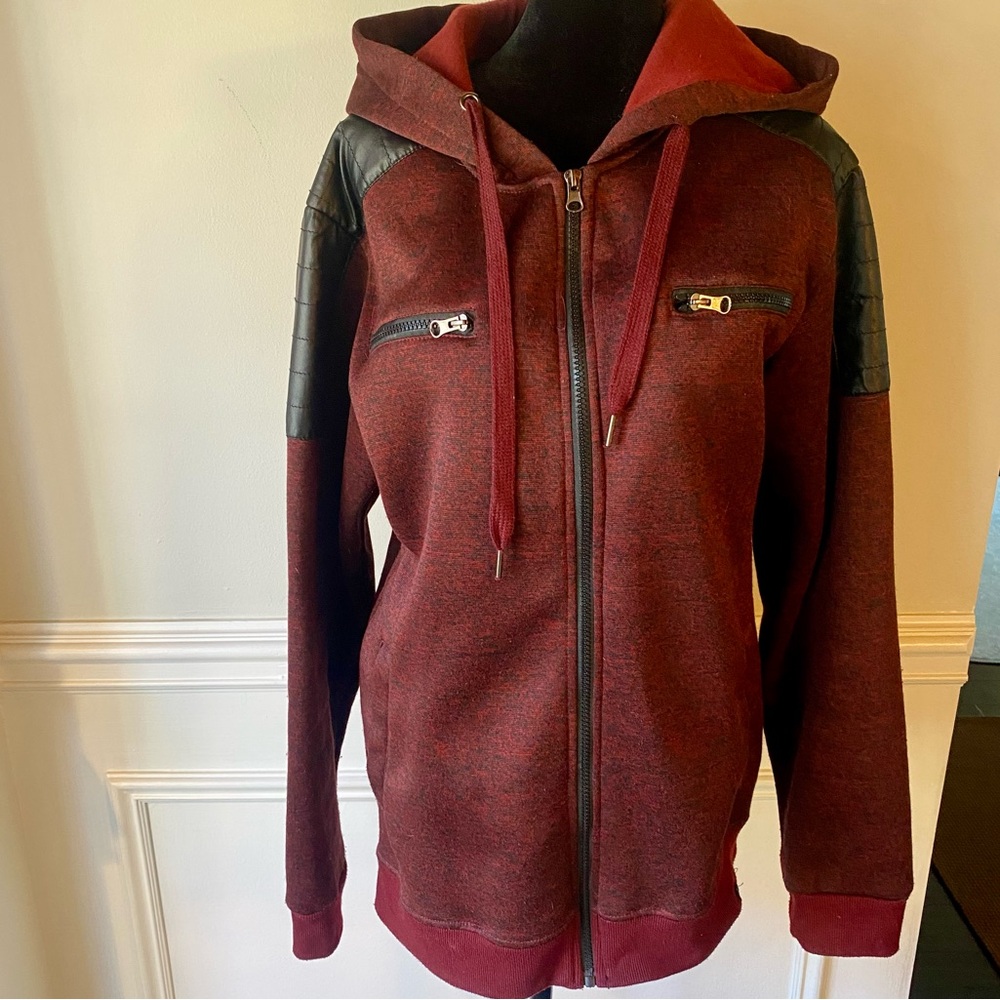 Free Planet Maroon with Faux Leather Zippered Hoodie